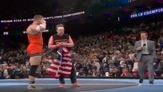 Wyatt Hendrickson Upsets Rival Wins National Wrestling Championship Immediately Salutes Donald Trump in Audience.