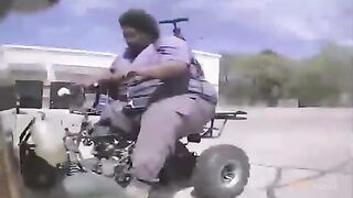 Obese Black Wokie Arrested after Ramming Tesla with a 4 Wheeler.