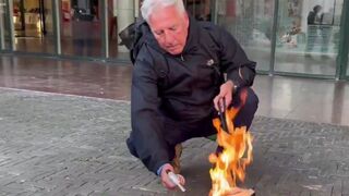 Anti-Islam Leader Edwin Wagensveld proudly Burns the Koran in Amsterdam