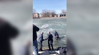 While Rescuing a Dog from Ice Captivity, a Lady Herself fell through the Ice