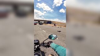 Woman crossing the road hit by a truck caught on a biker's GoPro cam