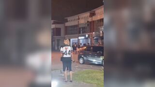 Fat Boy is brave enough to stand in front of the car in this situation