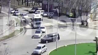 How does the Truck Driver not see this Guy Crossing with his Bicycle?