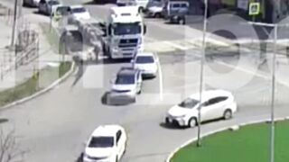 How does the Truck Driver not see this Guy Crossing with his Bicycle?