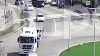 How does the Truck Driver not see this Guy Crossing with his Bicycle?