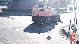 Excavator never Saw Her? Woman Trampled to Death (Slow Motion Added)