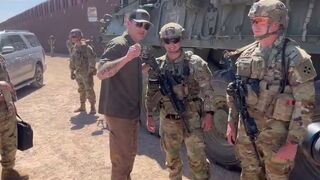 Secretary of Defense Pete Hegseth was presented with a challenge coin by border soldiers.