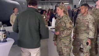 Cheers! Vice President of the US JD Vance Working the Beer Keg for the Troops at Airbase