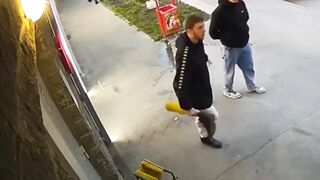 He stole a beer and attacked the shop owner with his prosthetic leg.