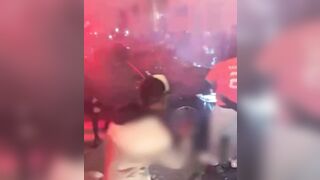 Paris, Beautiful Paris. Car tries to make it through Protestors