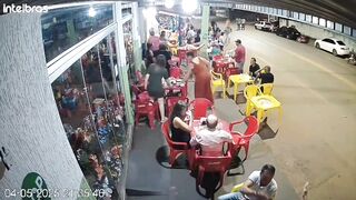 Pretty Girl arriving at the Bar using her Cell phone while Crossing the Street. Watch Road (Slow Motion Added)