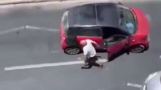 Illegal Scholar going around Punching Cars gets Exactly what he's Looking For