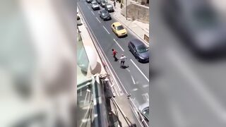 Illegal Scholar going around Punching Cars gets Exactly what he's Looking For