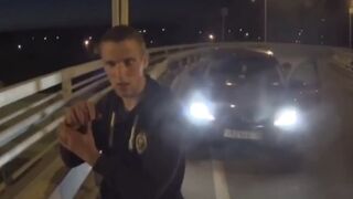 Biker prevents guy from committing suicide on highway (watch until ending)
