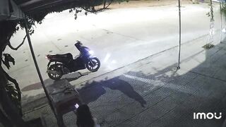 Asian Motorcycle Girl in White had to Pee