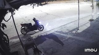 Asian Motorcycle Girl in White had to Pee