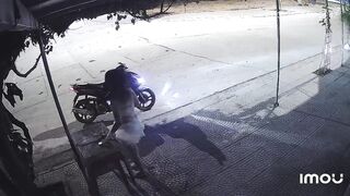 Asian Motorcycle Girl in White had to Pee