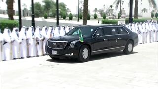 The Beast pulls up to the Saudi Royal Court in Riyadh. Trump begins Middle East Tour