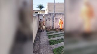Man gets stripped and hung by his pants while trying to break into his ex's house