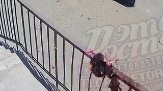 Man was Smoking and Fell by Accident. What it looks like to Hit a Railing from 15 Stories High.