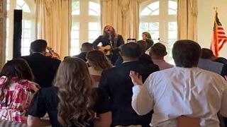 Crowded room at Mar-a-Lago Erupts in Praise to Jesus Christ, singing "Our God Is an Awesome God."