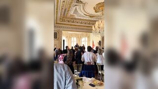 Crowded room at Mar-a-Lago Erupts in Praise to Jesus Christ, singing "Our God Is an Awesome God."