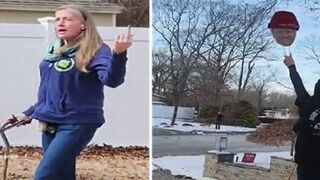 Lady with SEVERE TDS Flips off MAGA Neighbor Who Trolls Her Every Day. Lol