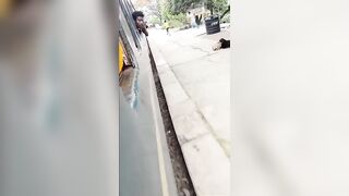 Let go Bro! Brutal Nightmare as Man let's Go of Moving Train (2 Angles)