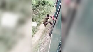 Let go Bro! Brutal Nightmare as Man let's Go of Moving Train (2 Angles)
