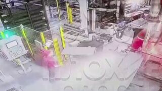 Worker inspecting Machine has his Head Cut Off (Slow Motion added)