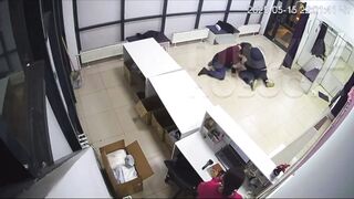 Girl at Desk watches as 2 Men brutally beat a Cop who tried stopping them from stealing