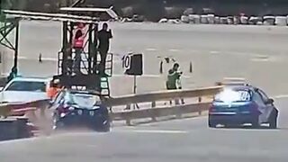 Photographer at Car Race gets Launched in Spectacular Accident (2 Angles)