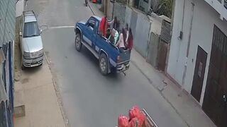 Wait up! Girl falls out of moving pickup Truck and I don't think antone noticed