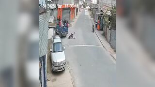 Wait up! Girl falls out of moving pickup Truck and I don't think antone noticed
