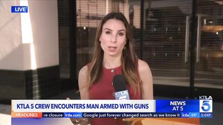 TV crew encounters mental man armed with guns in front of Apple Store in Pasadena