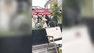 The Craziest Girl stuffs Noddles in Exhaust of Cycle