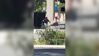 Dude Lays a Butt Whoppin on a Migrant Who was Throwing bottles at People.
