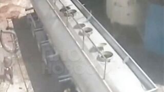 A Turkish Genius Smoking while Opening a Tanker, Hmm..(Slow Motion Added)