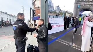 British Police take Christian Preacher's Microphone while Muslims Pray Loudly all Day