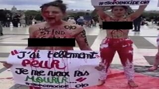 Meanwhile in Paris,group of French Feminists protest the on-going war in Gaza.