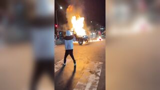Low IQ Illegal Aliens light themselves on FIRE after dousing Jeep with gasoline