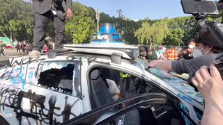 The Depravity of these Anti-American Rioters holds no Boundaries. Destroys Emergency Vehicle
