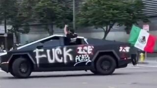 Apocalyptic scenes in Los Angeles. Illegal alien criminals stole a Cybertruck,