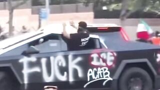 Apocalyptic scenes in Los Angeles. Illegal alien criminals stole a Cybertruck,