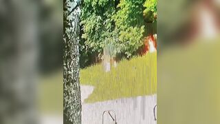 Man lights Himself on Fire and goes Jogging, runs right past Girl on Scooter