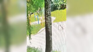 Man lights Himself on Fire and goes Jogging, runs right past Girl on Scooter