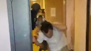 Security forces raided illegal migrants in a dorm.