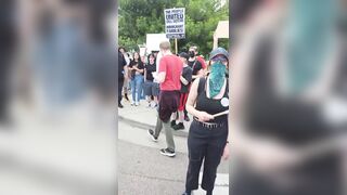 Raw footage. Reporter kicked hard in the back at the anti-ICE rally in Denver