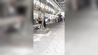 Many men film and watch without helping the woman attacked by usual suspect. Intolerable.