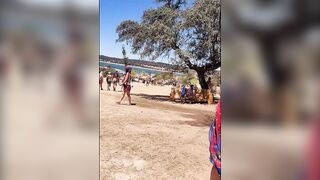 Girl walking full naked at public festival